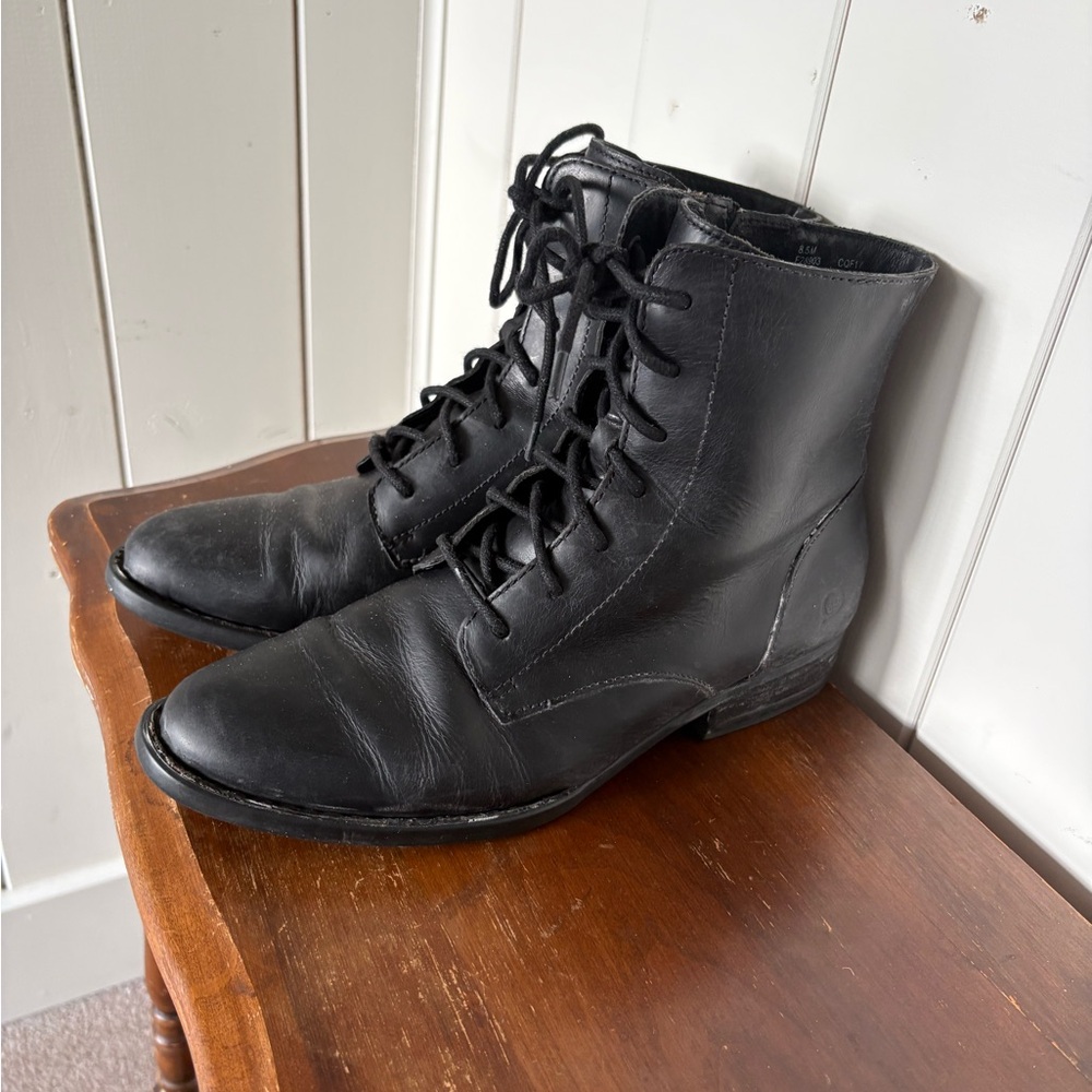 Born Black Lace-Up Leather Womens Boots